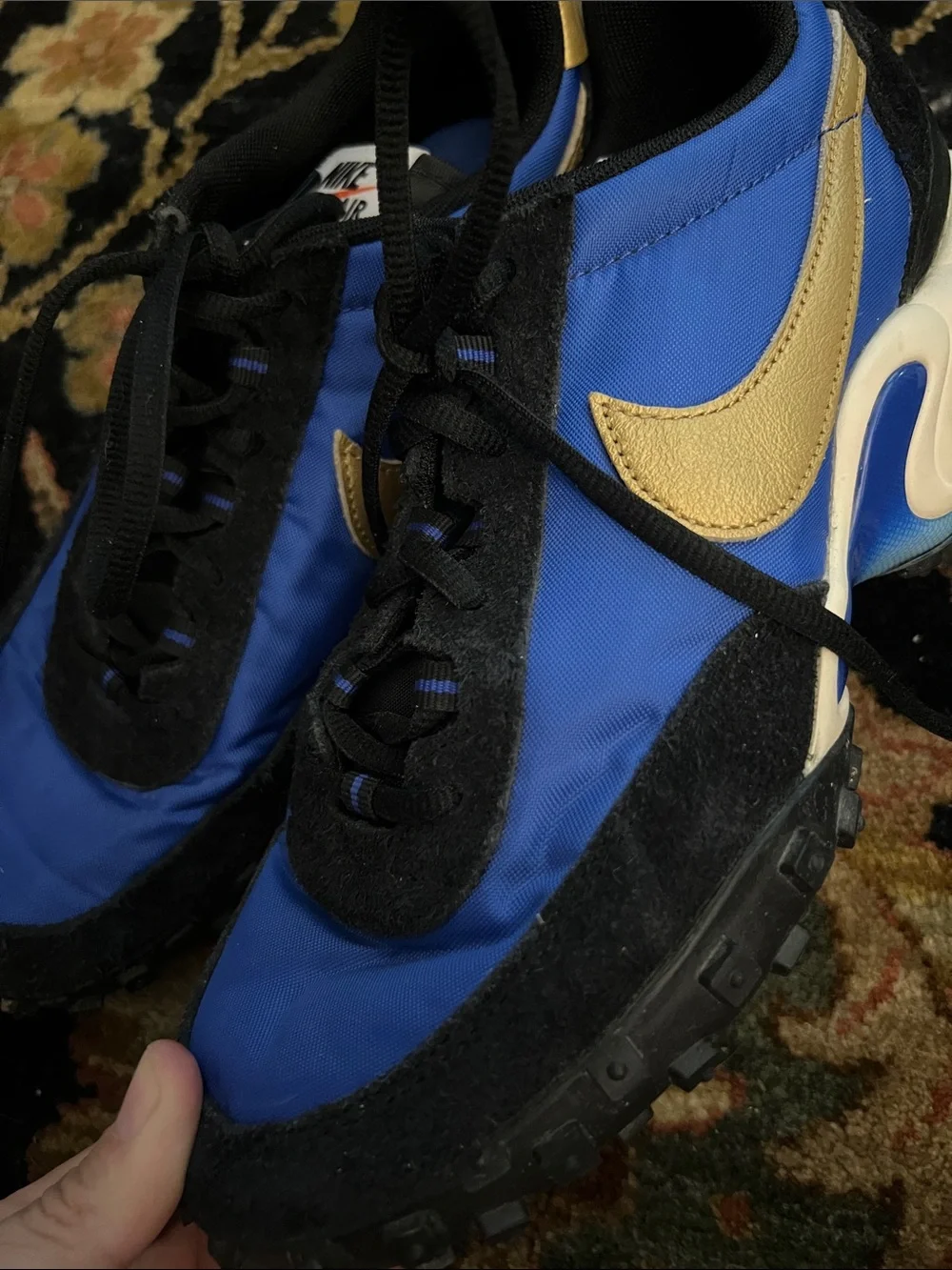 Nike Air Max Waffle Racer SP Royal Blue Sneakers with Gold Swoosh Mens 8